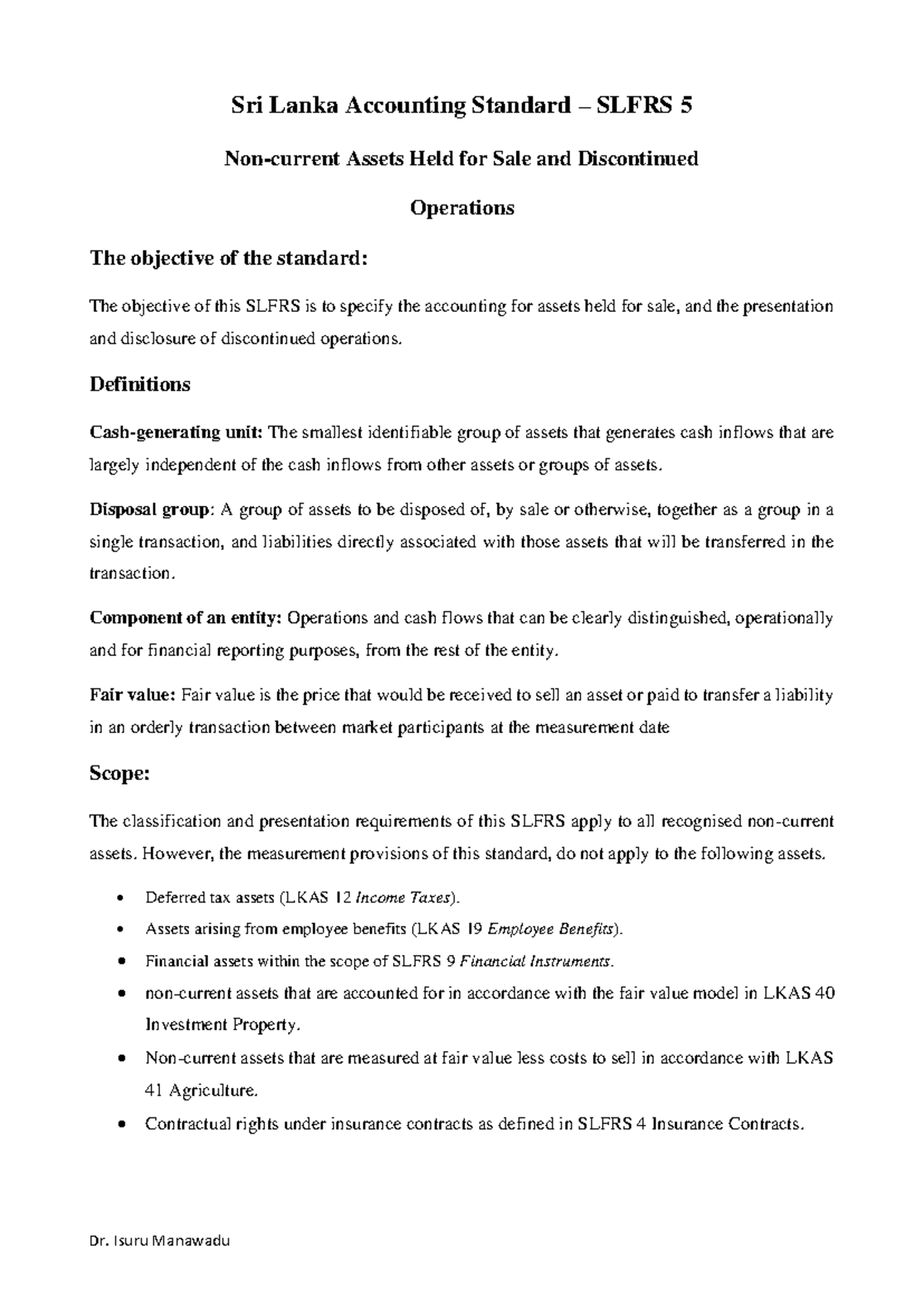 SLFRS 5: Accounting for Assets Held for Sale & Discontinued Ops - Studocu