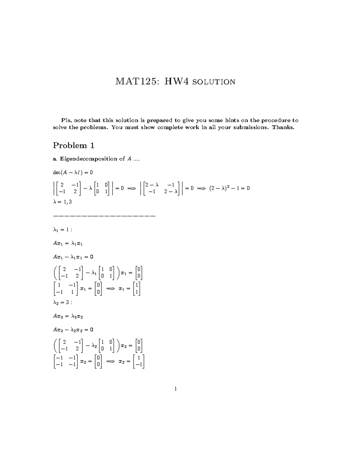 MAT125: HW4 Solutions and Hints for Problem Solving - Studocu