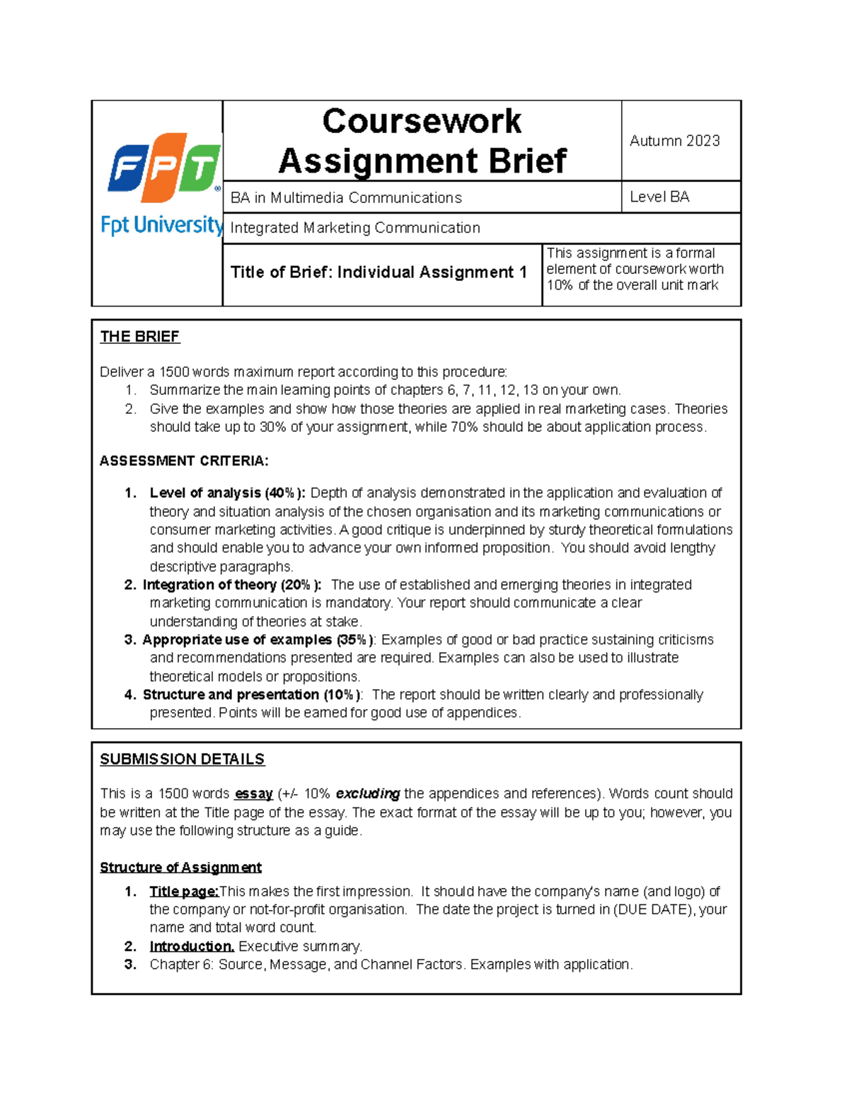 Ind Assignment AU23 - ạhbjafb - Coursework Assignment Brief Autumn 2023 ...