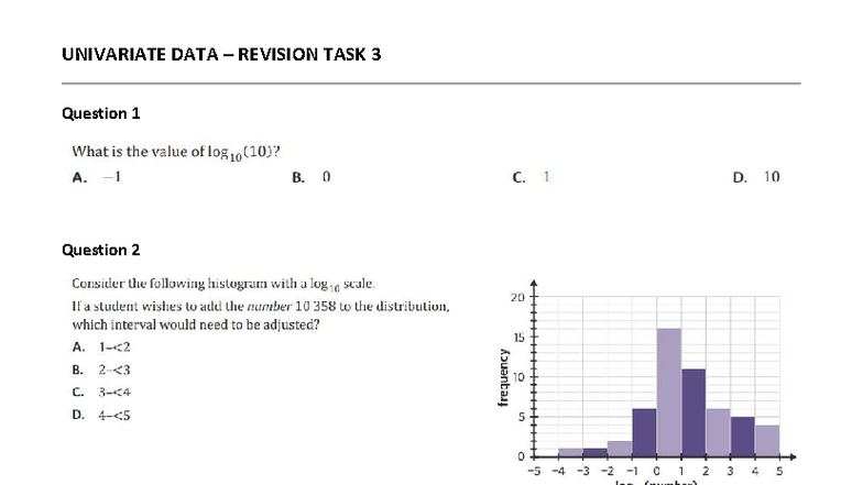Univariate Data Revision Task 3: Log Scales Analysis - Studocu