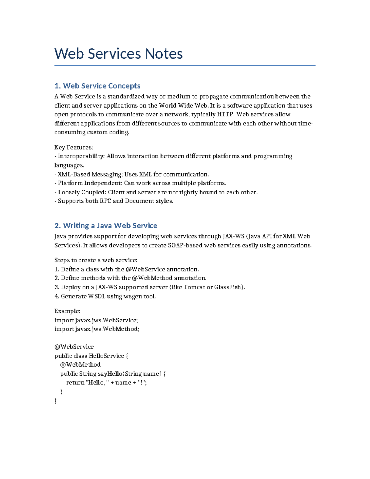 Web Services Concepts and Java Implementation Notes - Studocu