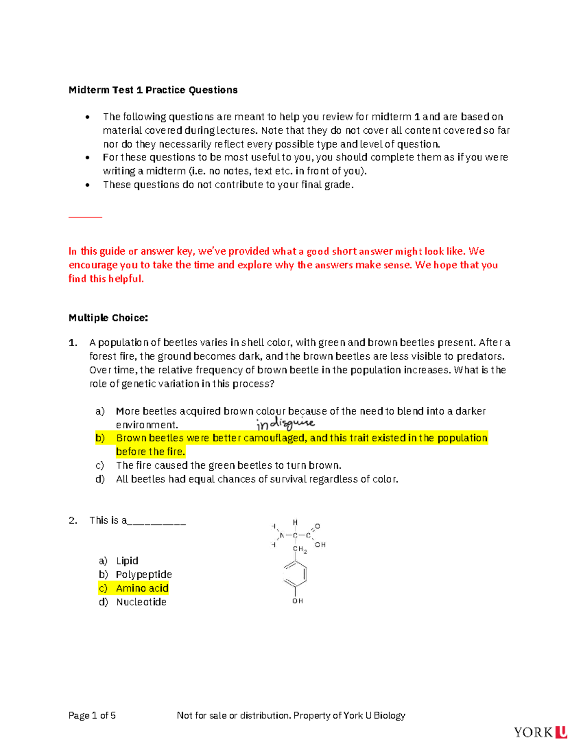 Midterm Test 1 Practice Questions - Answer Key (BIOL F25) - Studocu