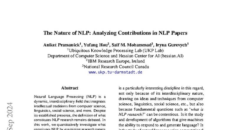 NLP Contributions Analysis: Insights from Research Papers (NLP 2024 ...