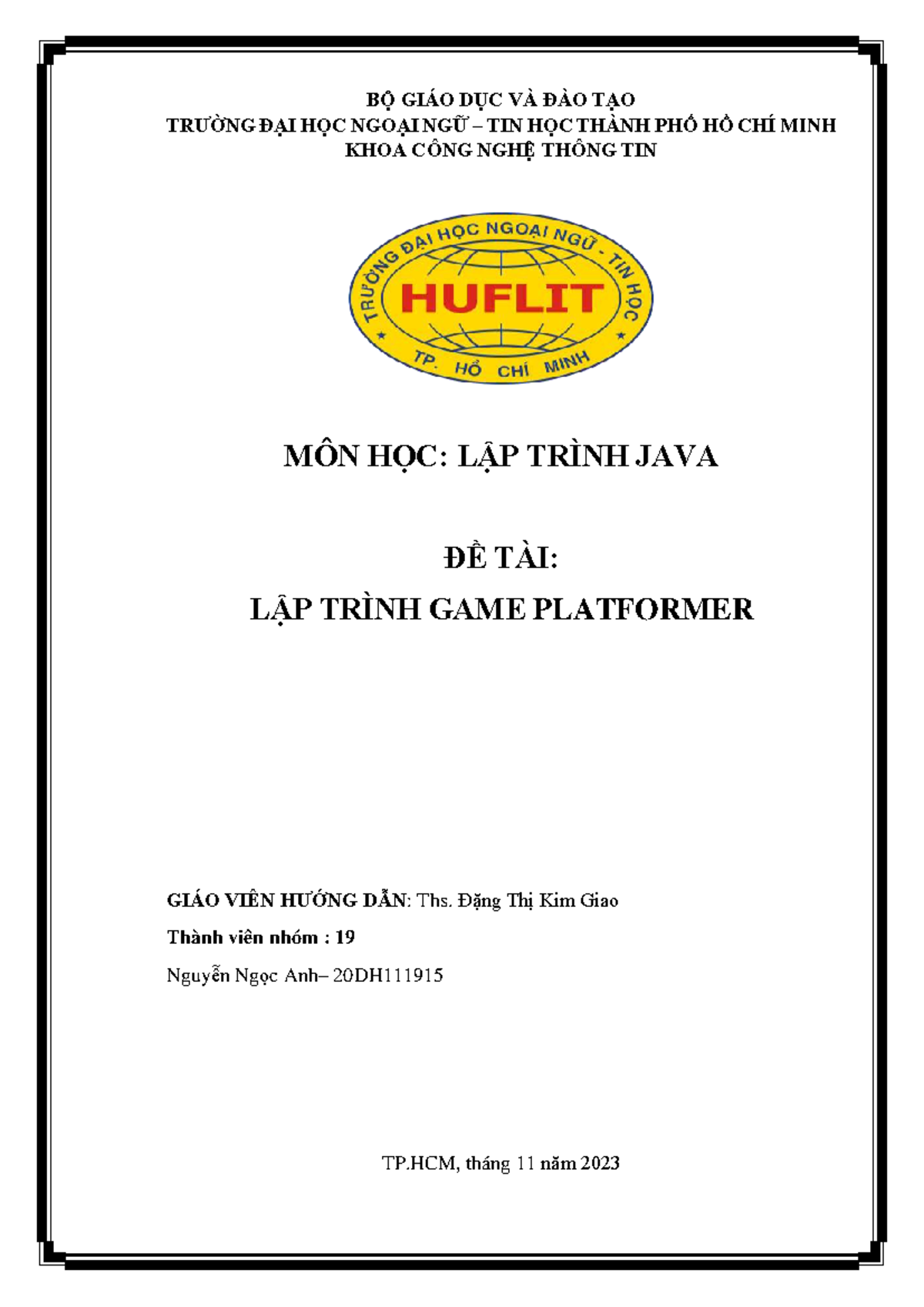 Nhóm 19 - Đề Tài Lập Trình Game Platformer Bằng Java - Document Preview