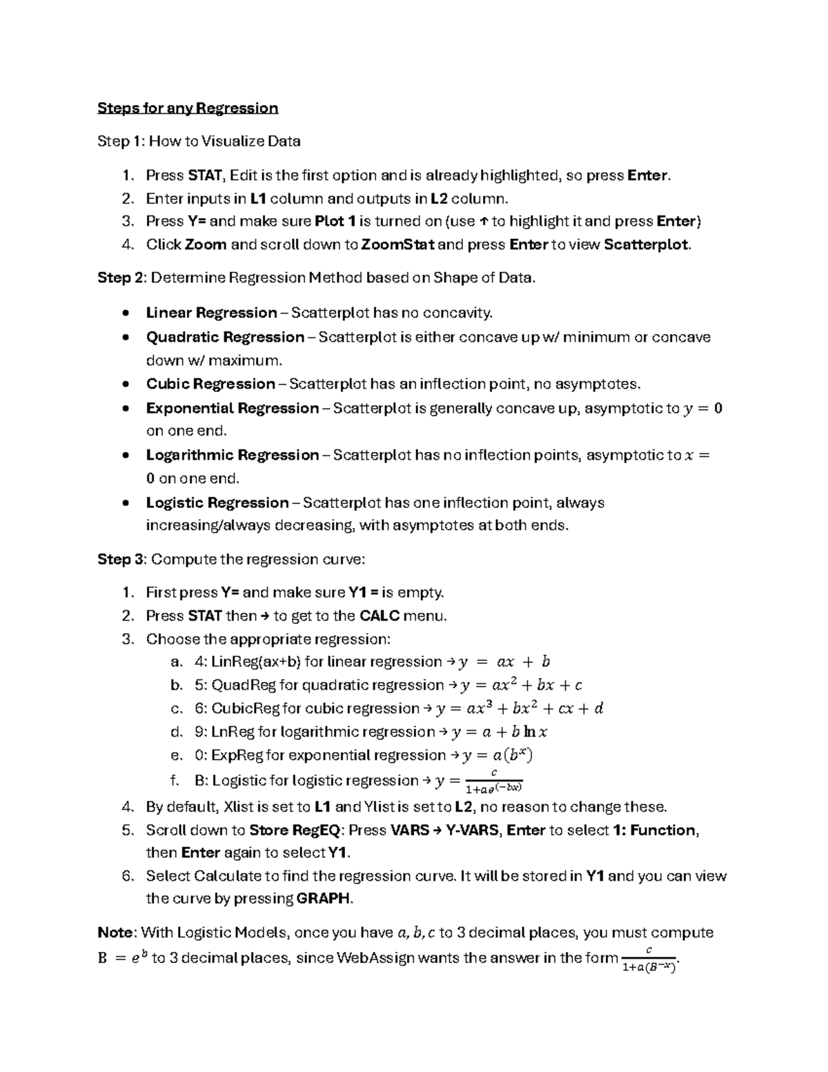 Steps for Performing Regression Techniques in Statistics (STAT 101 ...