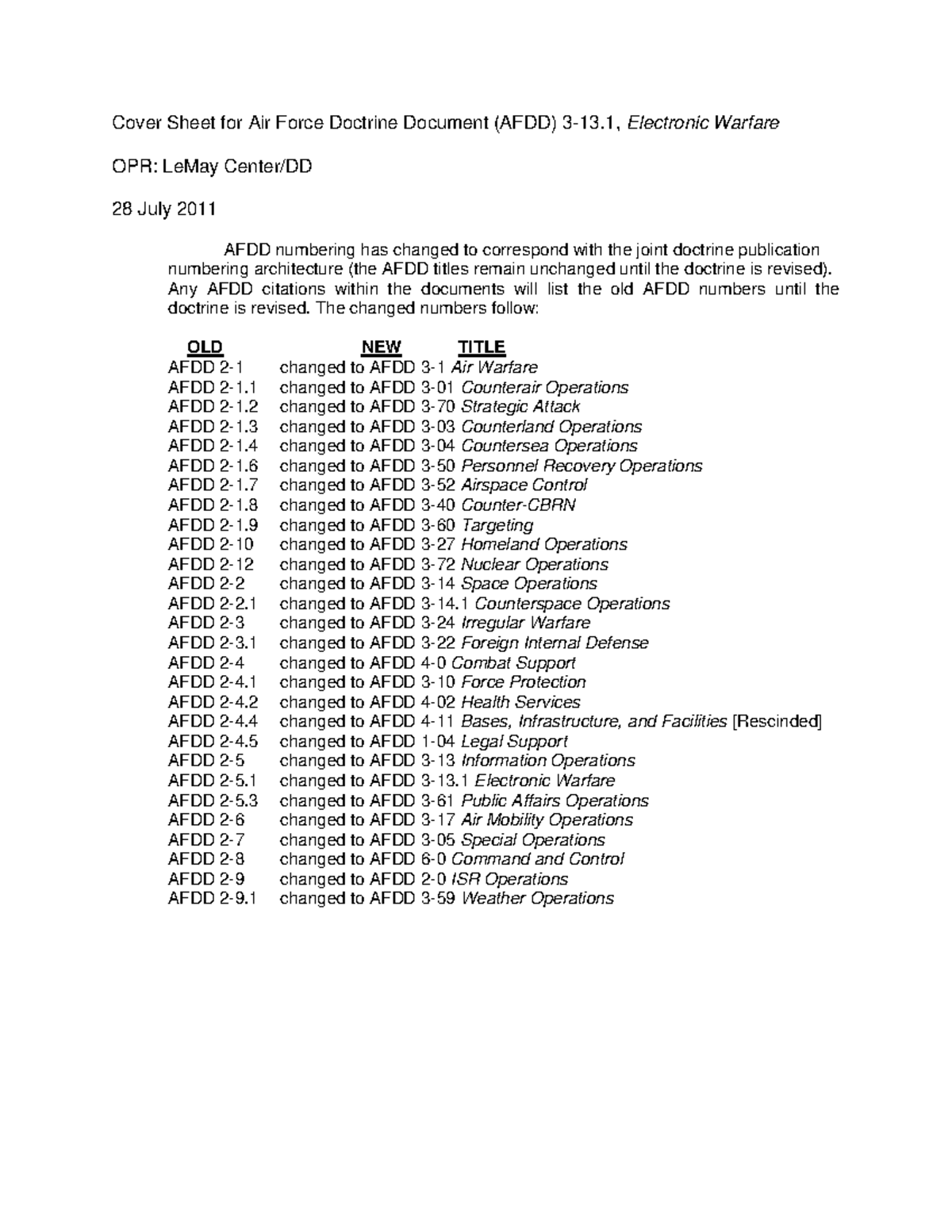 AFDD 3-13: Doctrine for Electronic Warfare Operations in the USAF - Studocu
