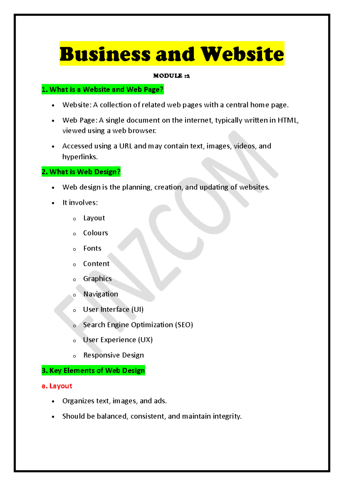 Business Website Design Essentials: Module 2 Overview - Studocu