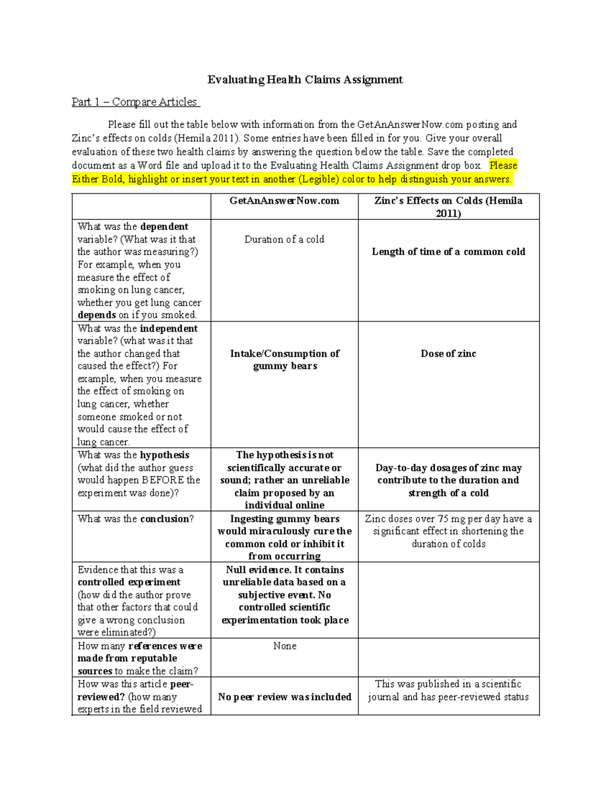SGC Evaluating Health Claims Assignment: Article Comparison Analysis ...