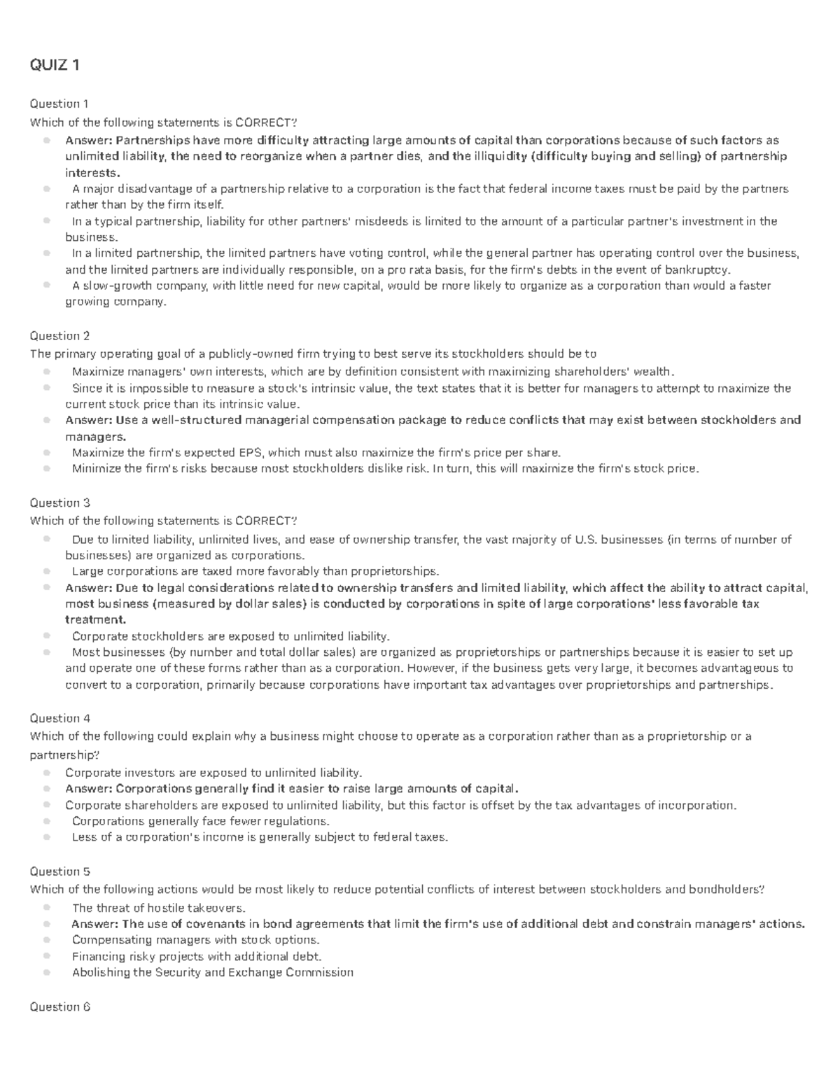 Fin Man - QUIZ 1 & 2 - Key Concepts in Financial Management - Studocu
