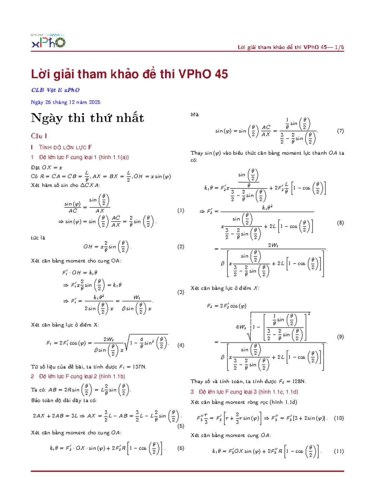Lời giải tham khảo đề thi VPhO 45 - Ngày 26/12/2025 - Studocu