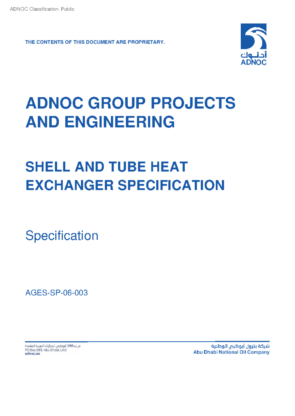 ADNOC Group Projects Engineering: Shell & Tube Heat Exchanger Spec ...