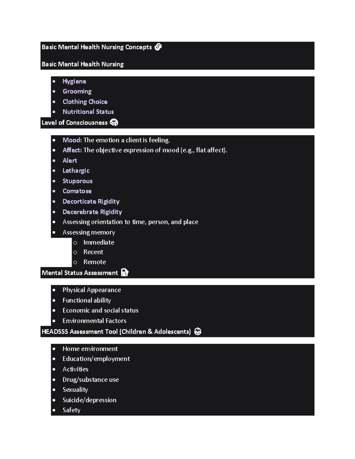 Document 26 - final exam study guide - Basic Mental Health Nursing ...