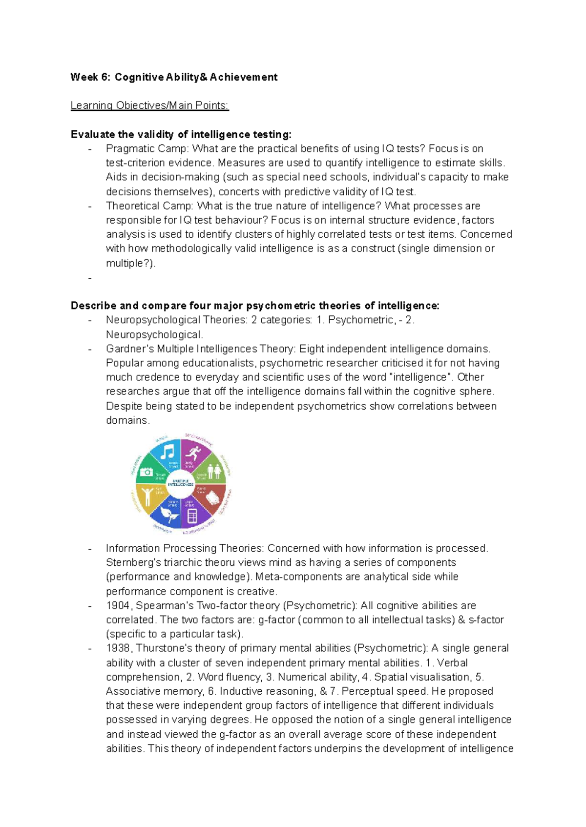 PSY3PAS - Week 6: Evaluating Intelligence Testing Theories and ...