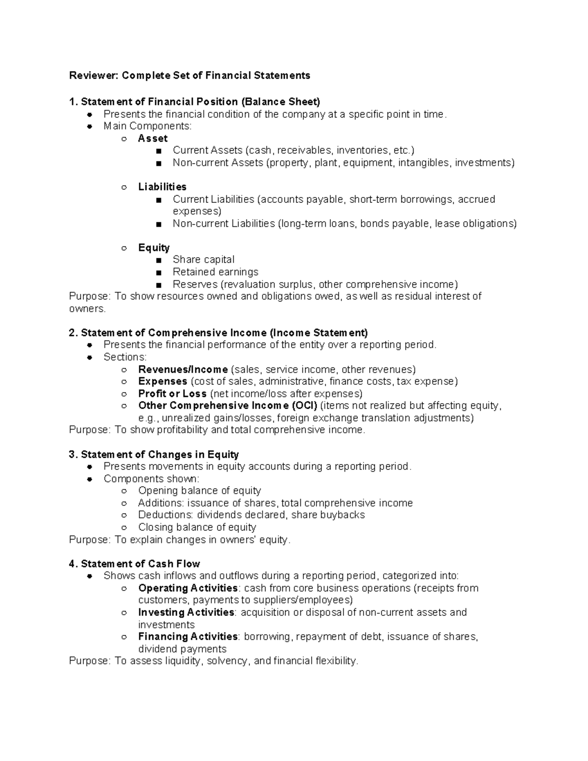 Reviewer: Complete Set of Financial Statements Overview - Studocu