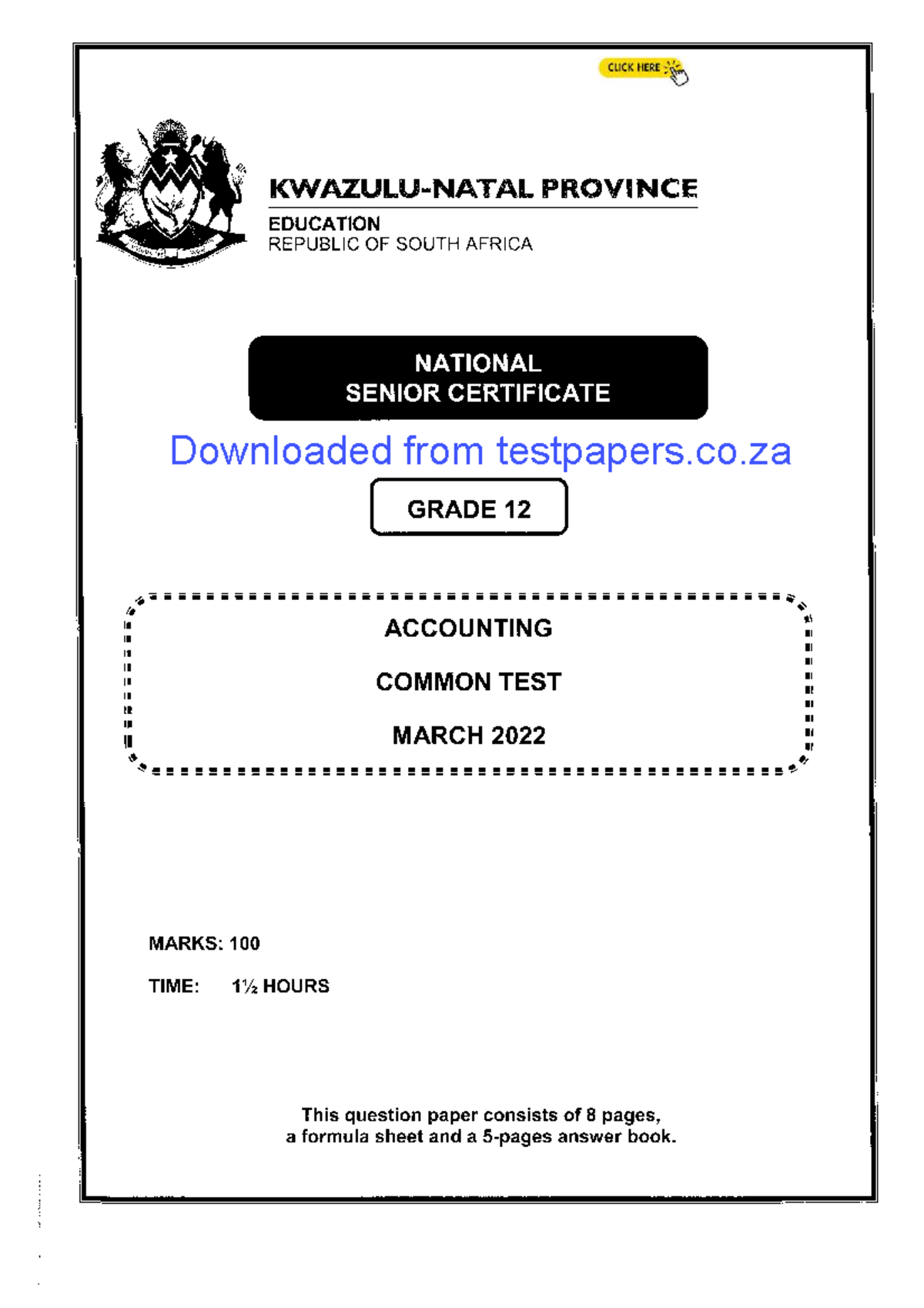 Grade 12 Accounting NSC Common Test March 2022 Question Paper & Memo ...