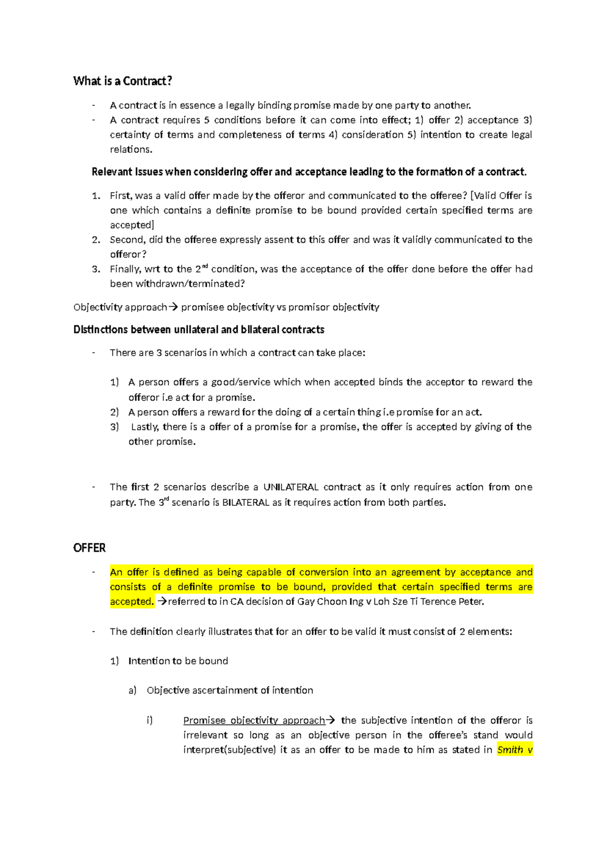 Offer&Acceptance - summary notes on offer and acceptance - What is a ...