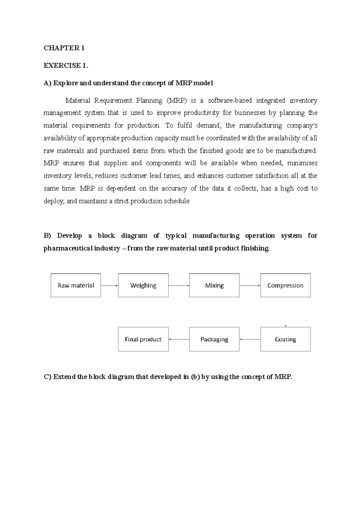 MRP Model Application in Pharma Industry - Exercise 1 Analysis - Studocu