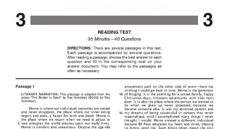 ACT-202404 Reading Test: 35 Questions on Literary Narratives and ...