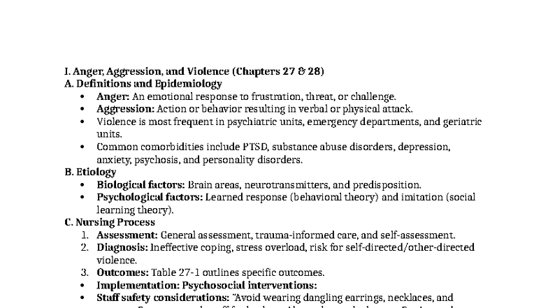 Exam 4 Study Guide: Anger, Aggression, Violence & Sexual Assault ...