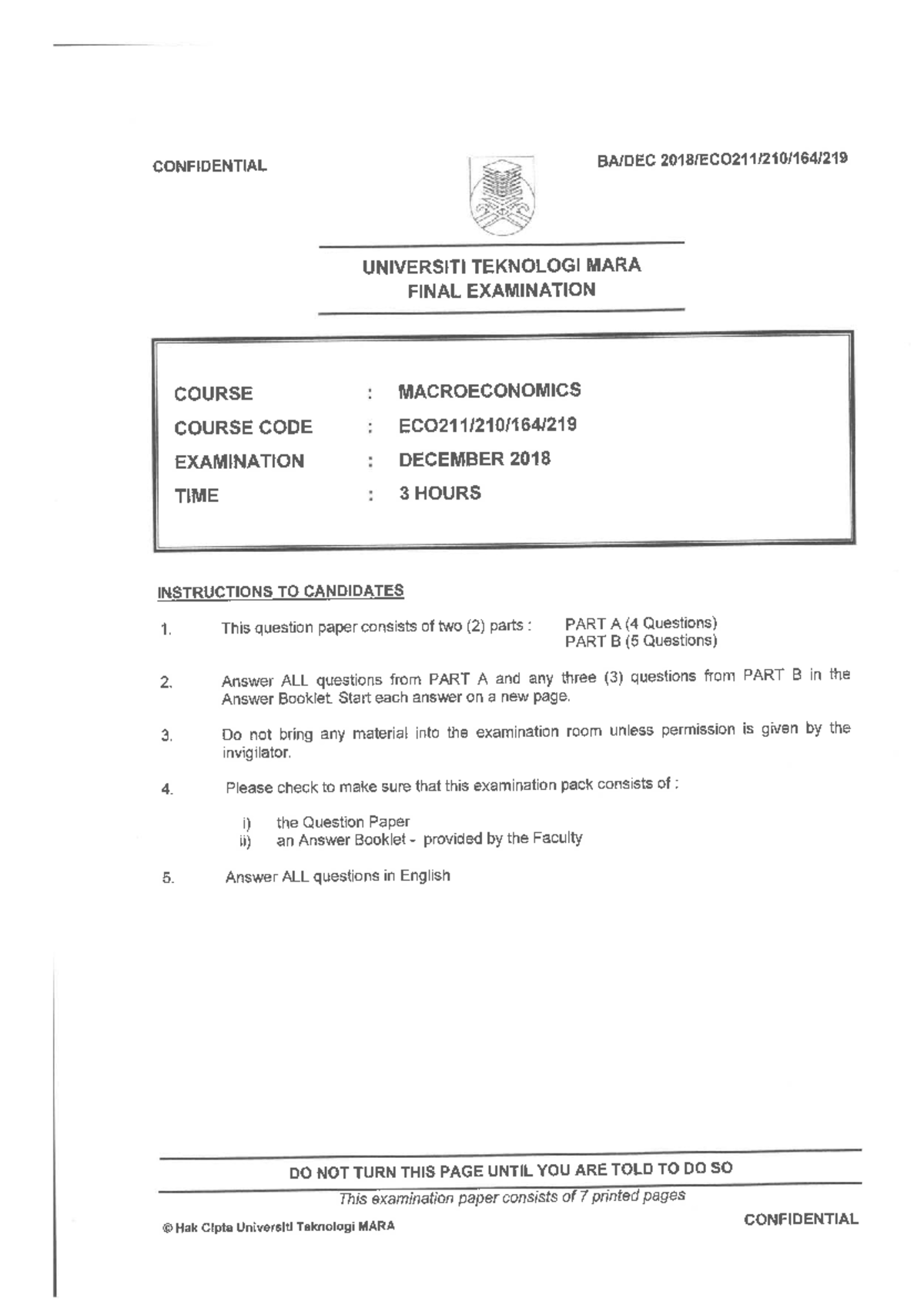 MACROECONOMICS FINAL EXAMINATION DEC 2018 - QUESTION PAPER - Studocu