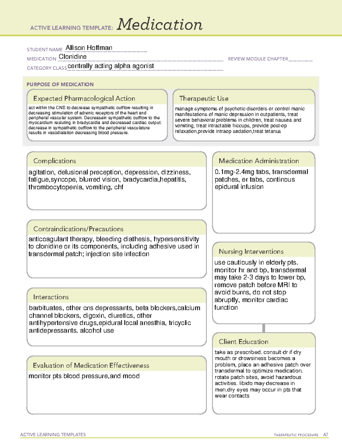 Diphenhydramine Med Card: Active Learning Template for