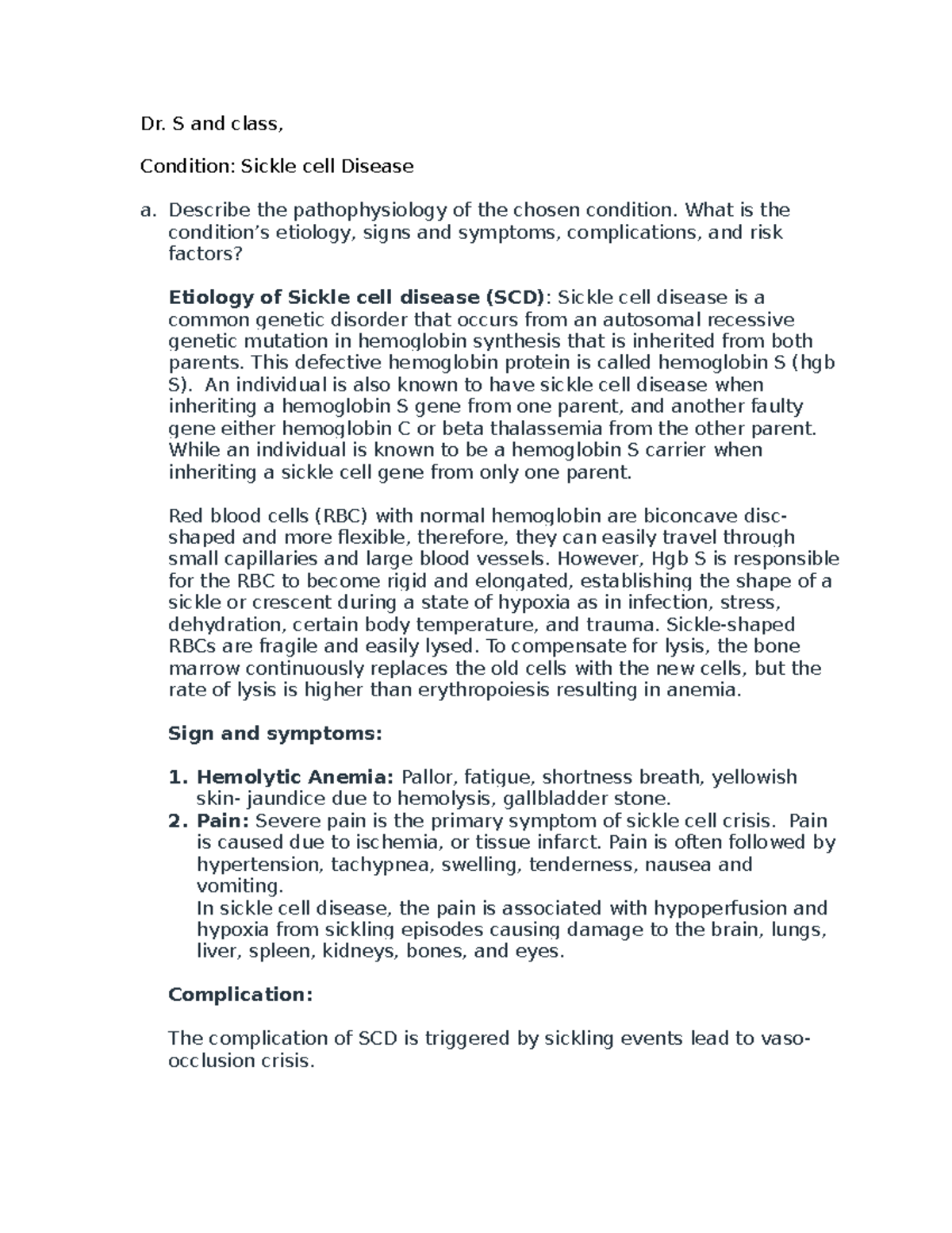 Week 5 Lecture Notes: Understanding Sickle Cell Disease Pathophysiology ...