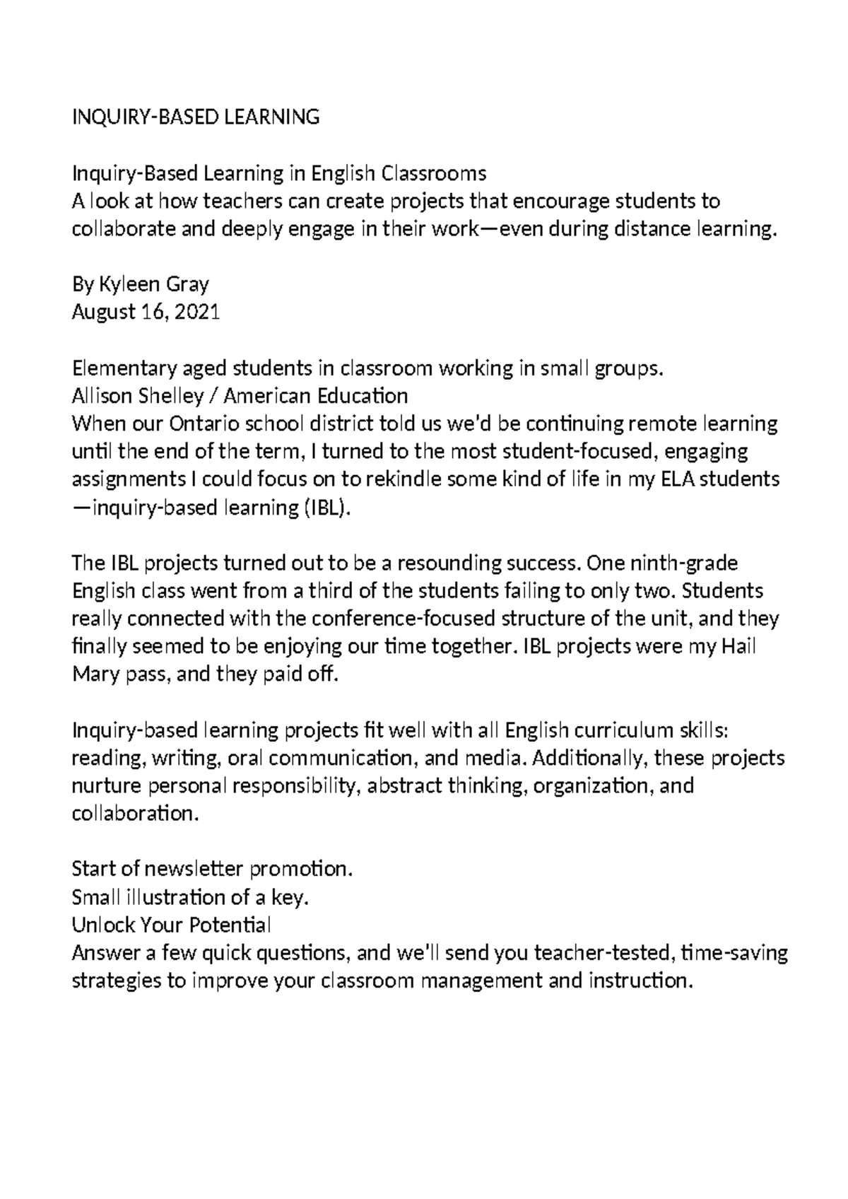 5. Inquiry-Based Learning Strategies in ELA Classrooms - Studocu