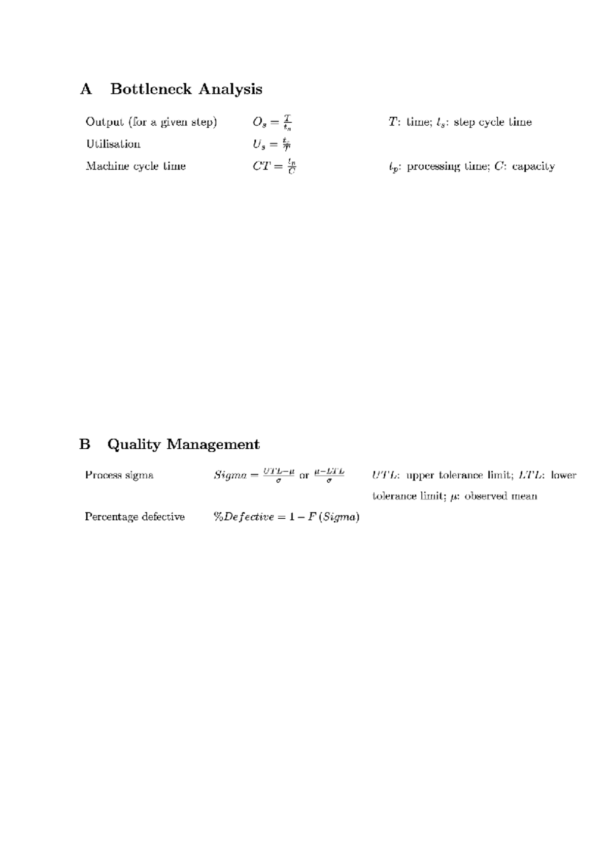 MGT253 Bottleneck Analysis and Capacity Planning Formulas - Studocu