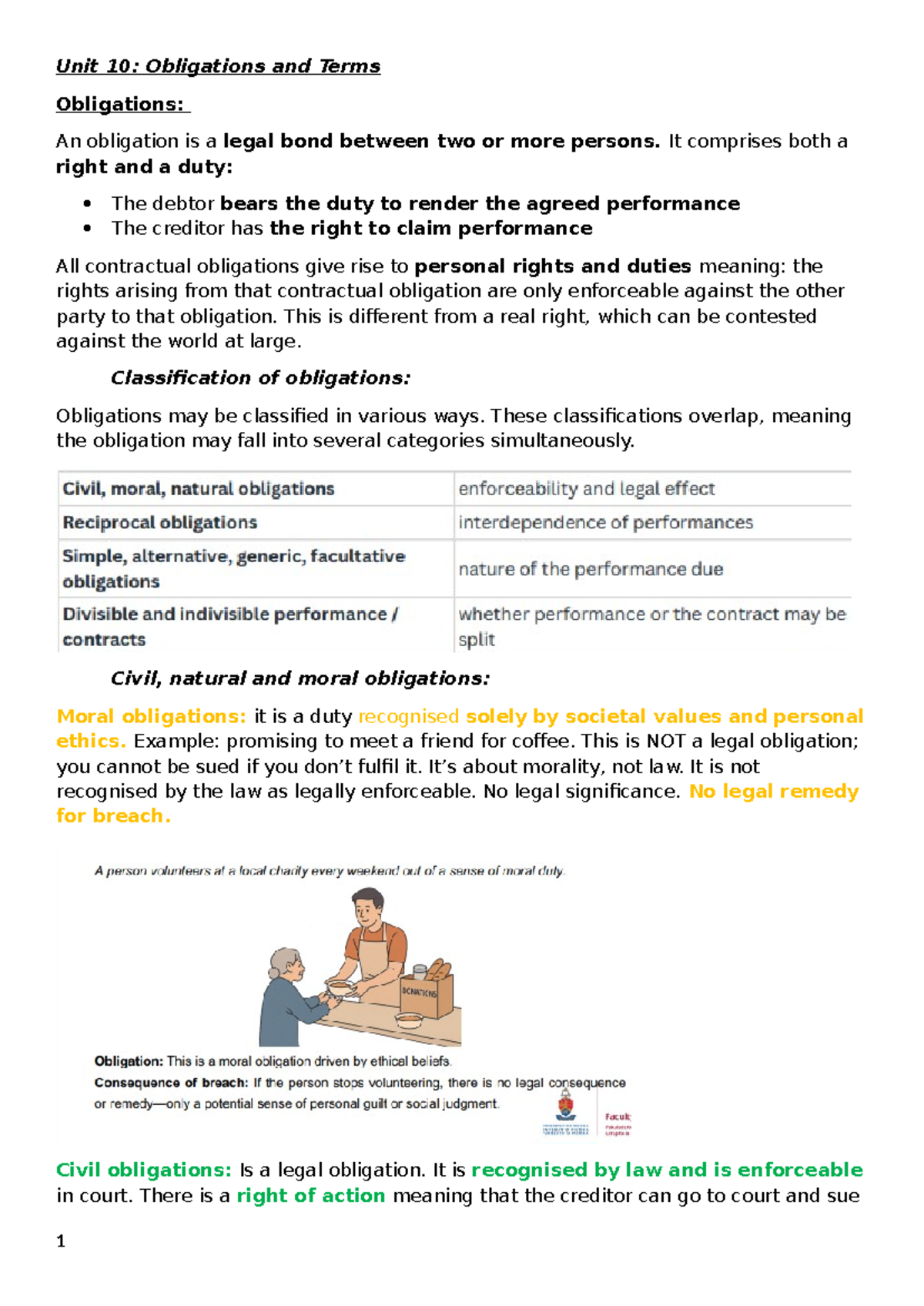 Unit 10: Obligations and Terms in Contract Law - Studocu