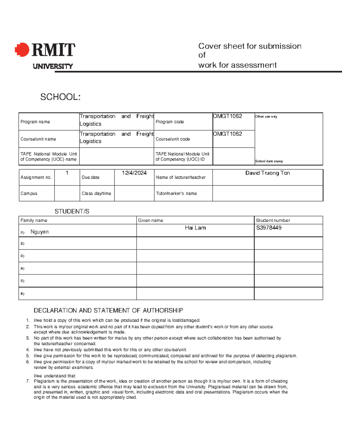OMGT1062 Transportation Assignment 1: Addressing Driver Shortage Issues ...