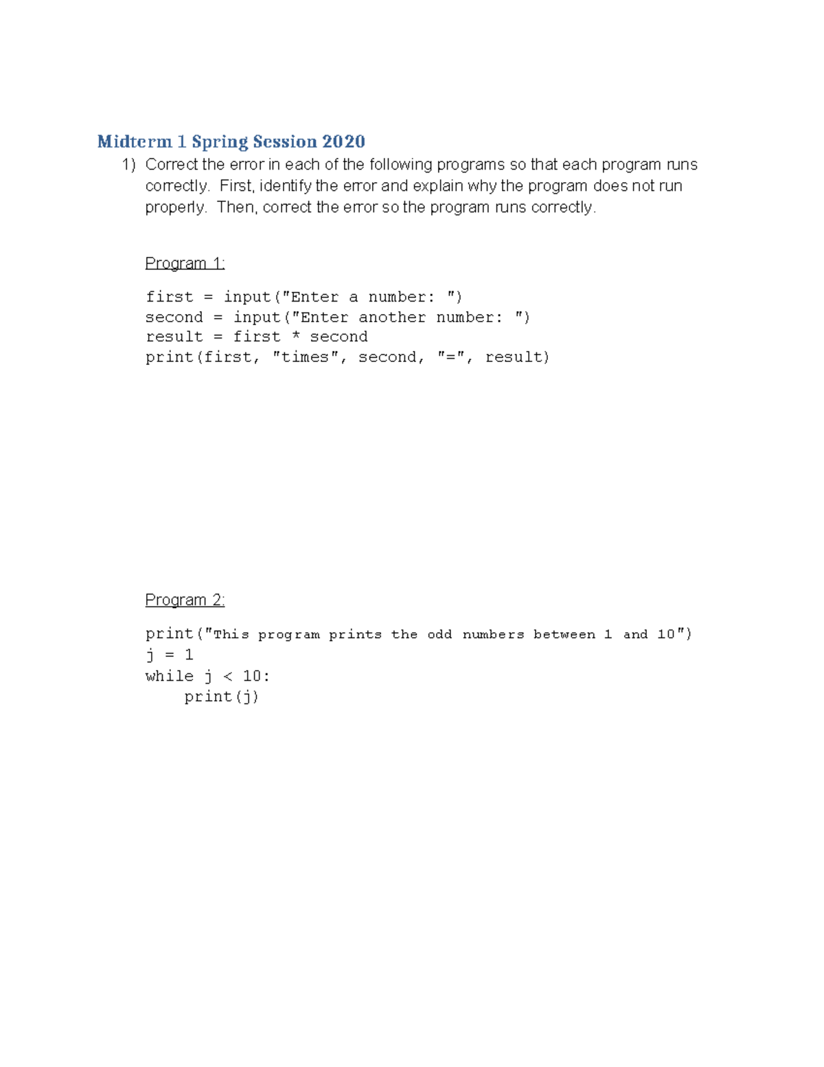 Midterm 1 Spring 2020: Error Correction and Program Analysis - Studocu