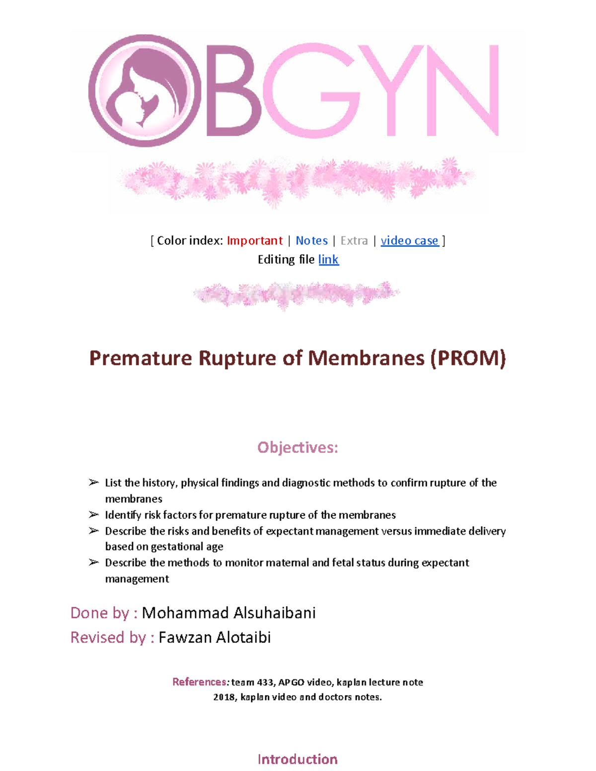Premature Rupture of Membranes (PROM) Management and Risks: A ...
