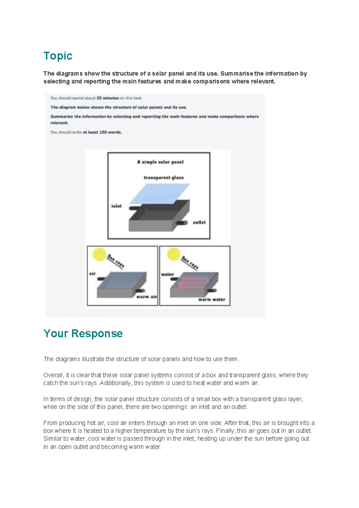 IELTS Writing Task 1 (Academic): Solar Panel Structure & Function ...