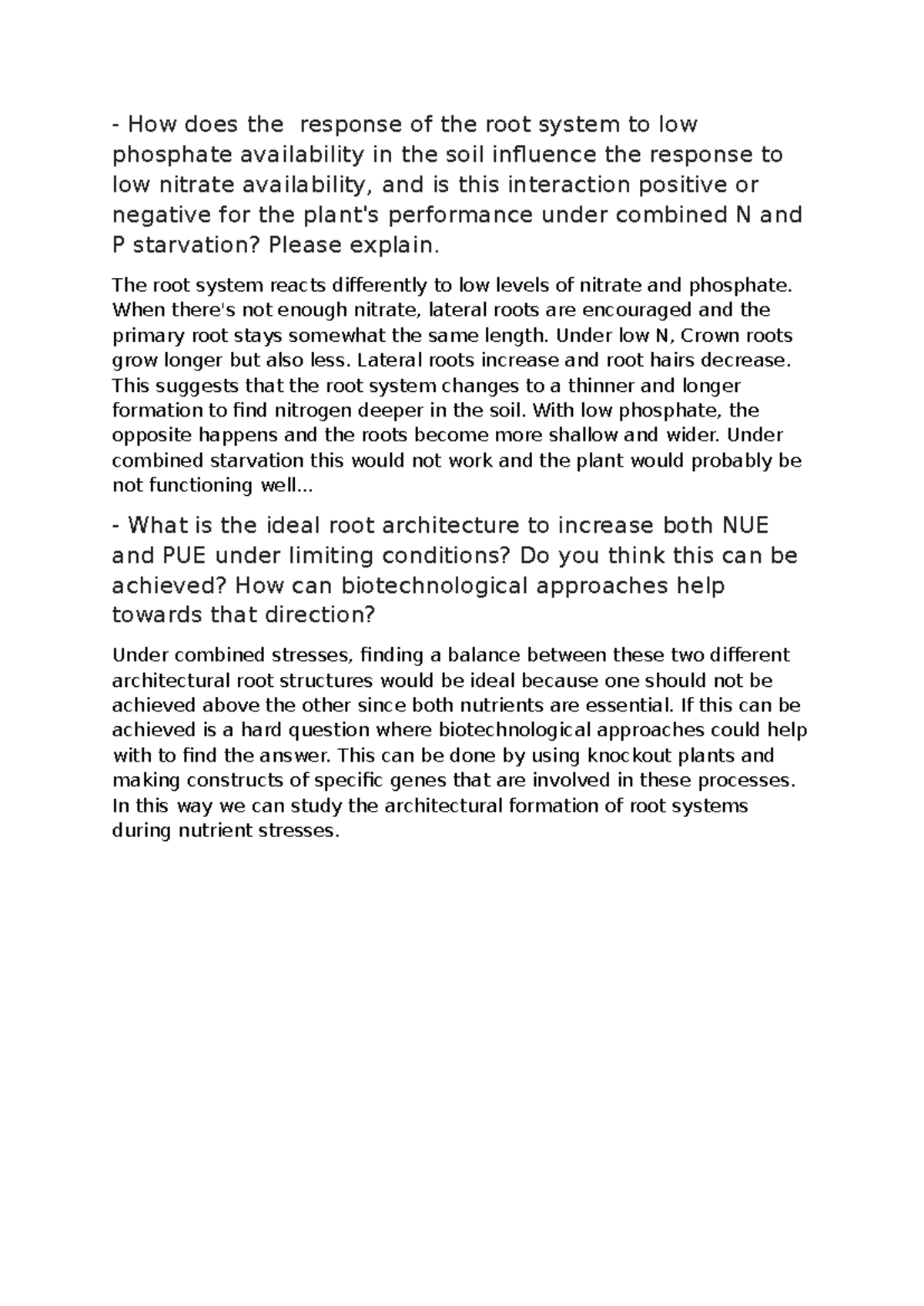 Plant Breeding Assignment: Root System Response to Nutrient Limitation ...