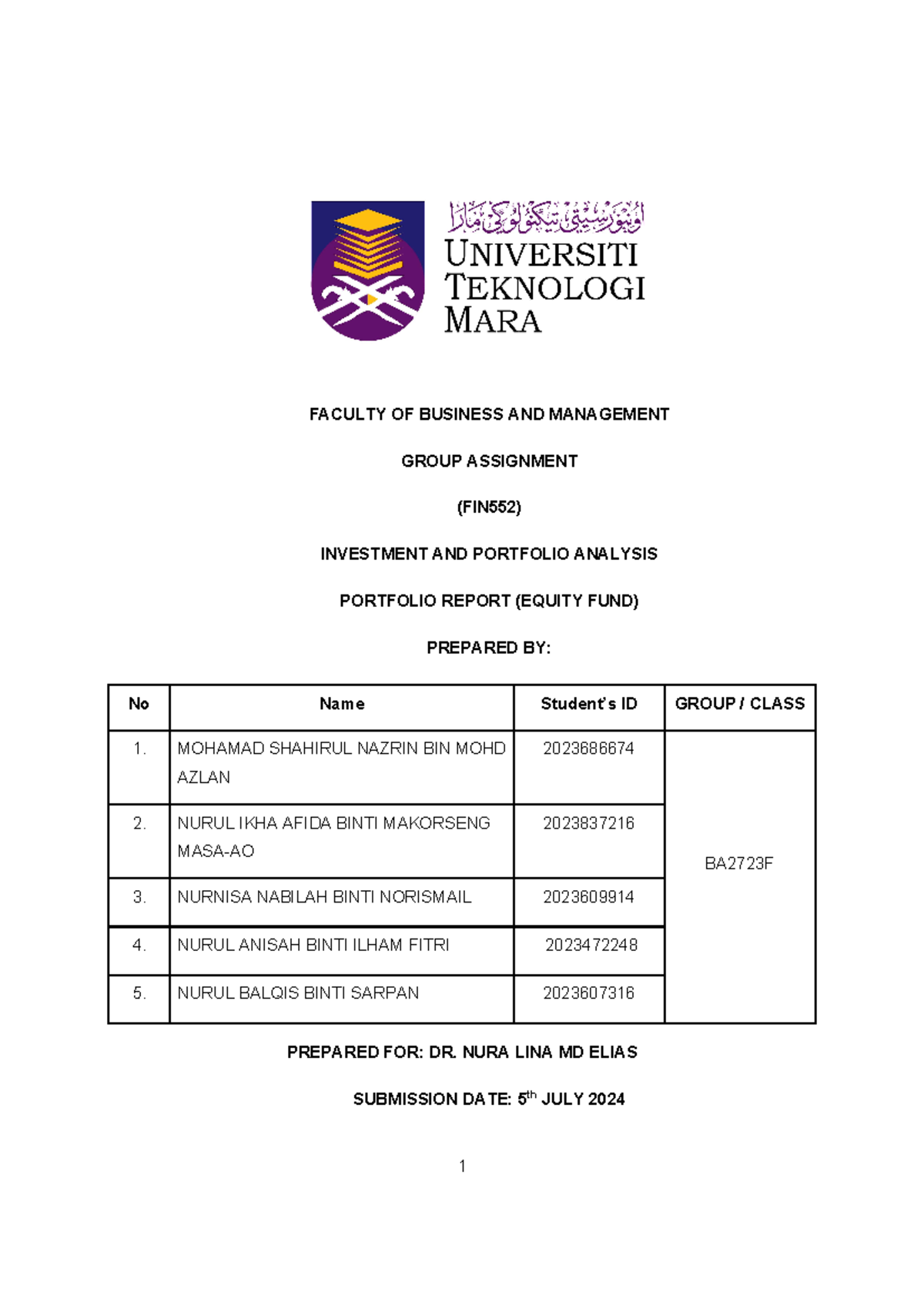 group assignment fin552