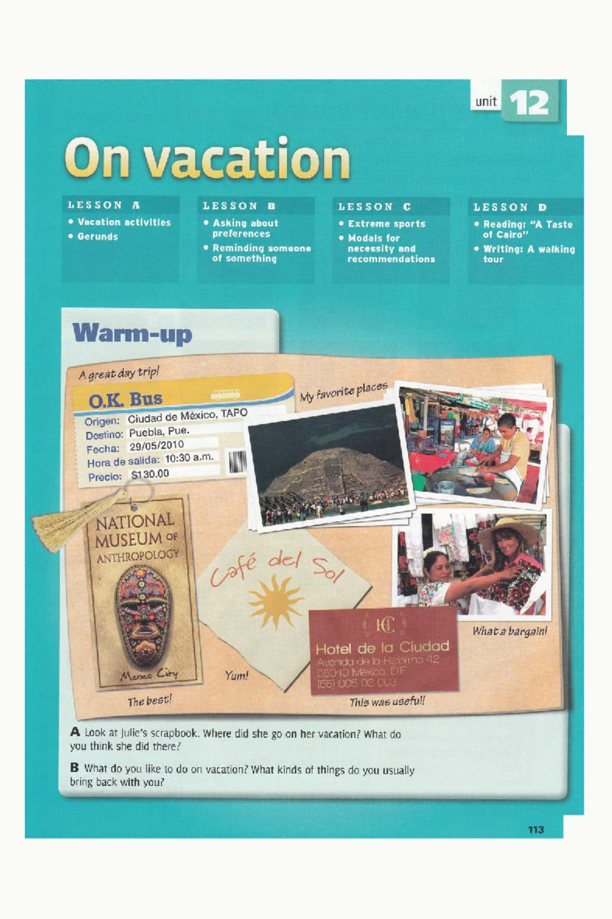 Unit 12: Vacation Activities & Preferences - Lesson A to D Overview ...