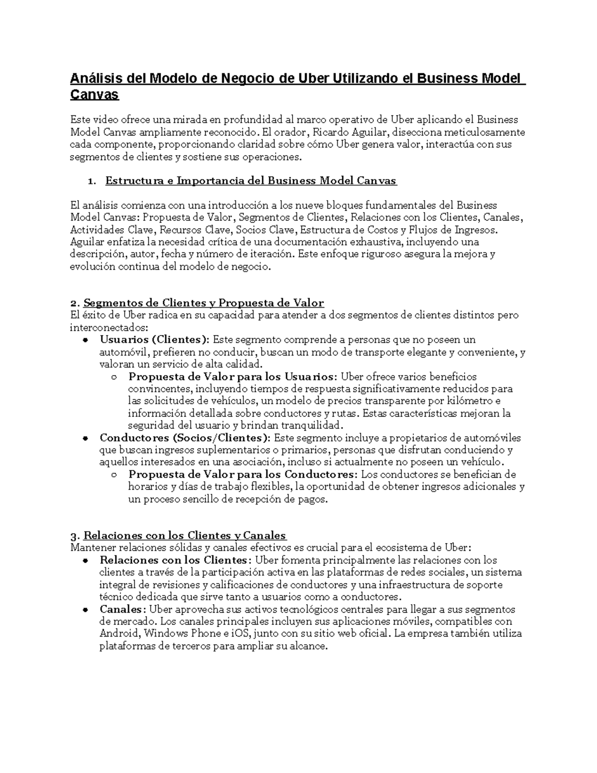 Análisis del Modelo de Negocio de Uber con Business Model Canvas - Studocu