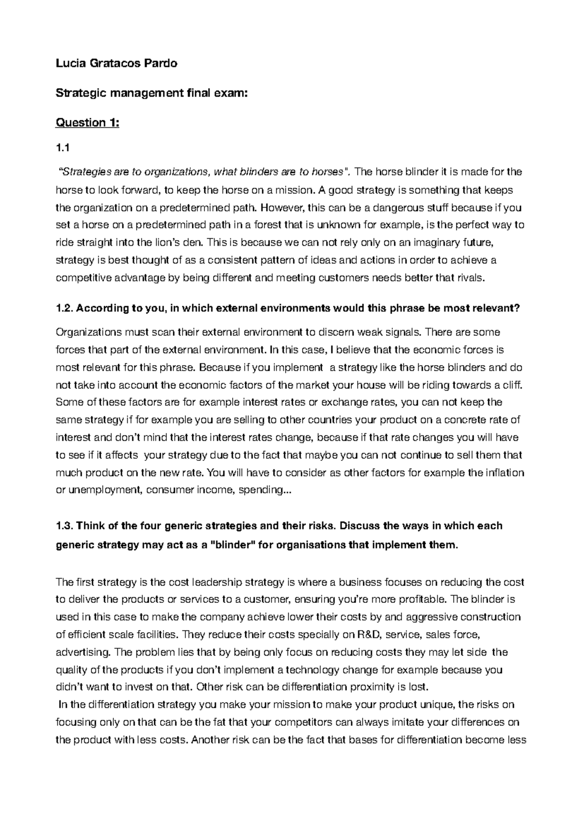 Strategic Management Final Exam (Course Code: Stratg) Analysis - Studocu