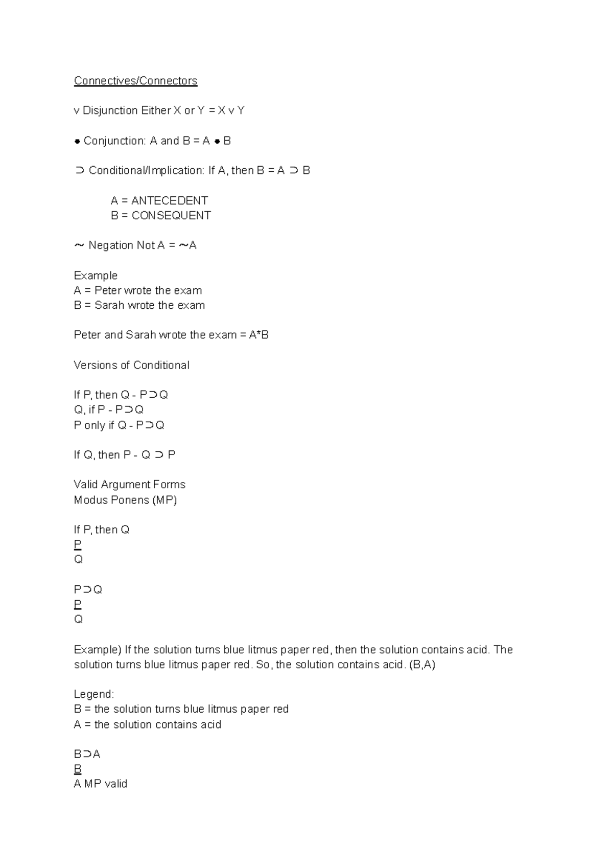 PHI 1101 Unit 2 Lecture 1 - Connectives/Connectors v Disjunction Either ...