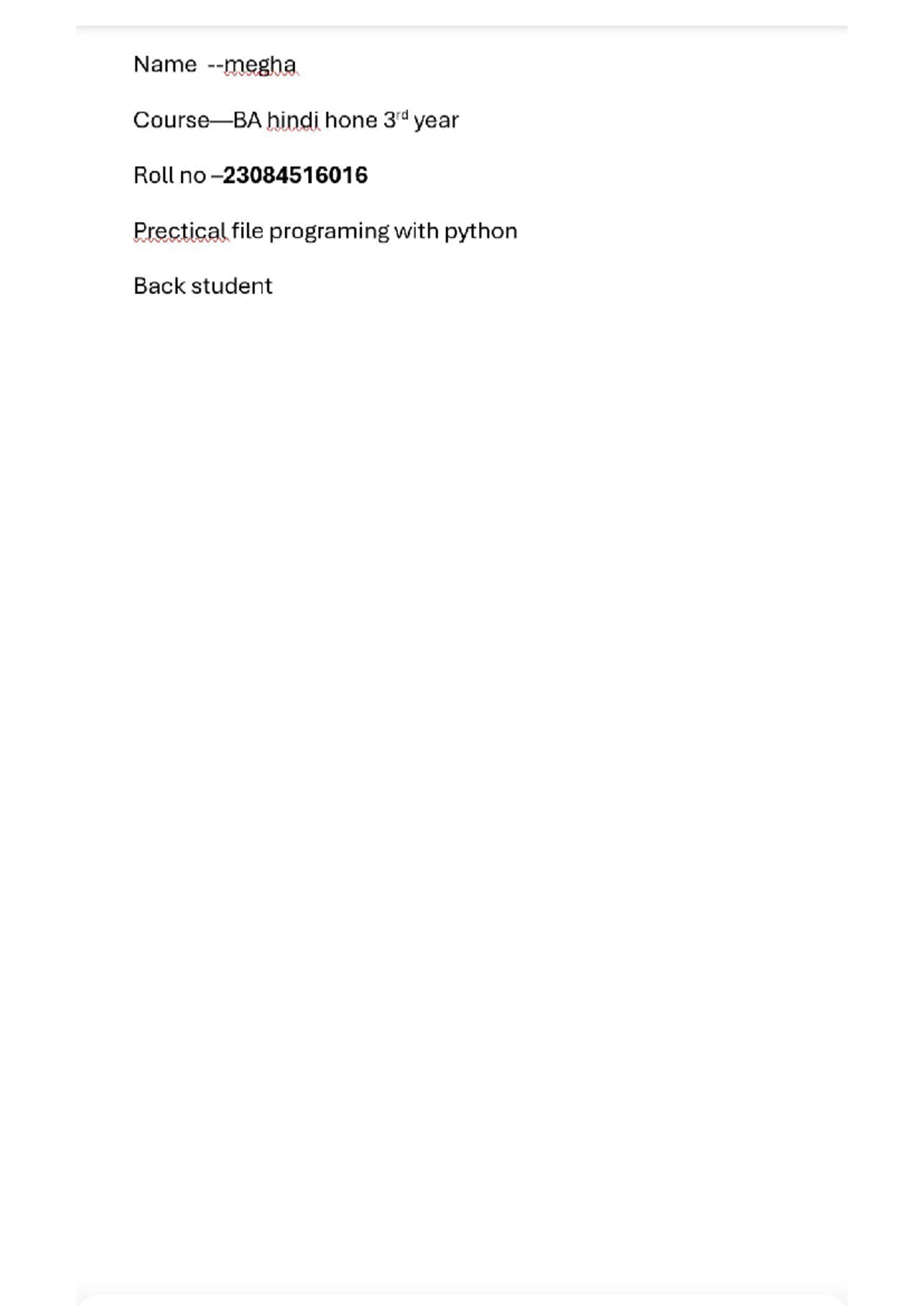 Programming with Python: Practical File for 3rd Year Students - Studocu