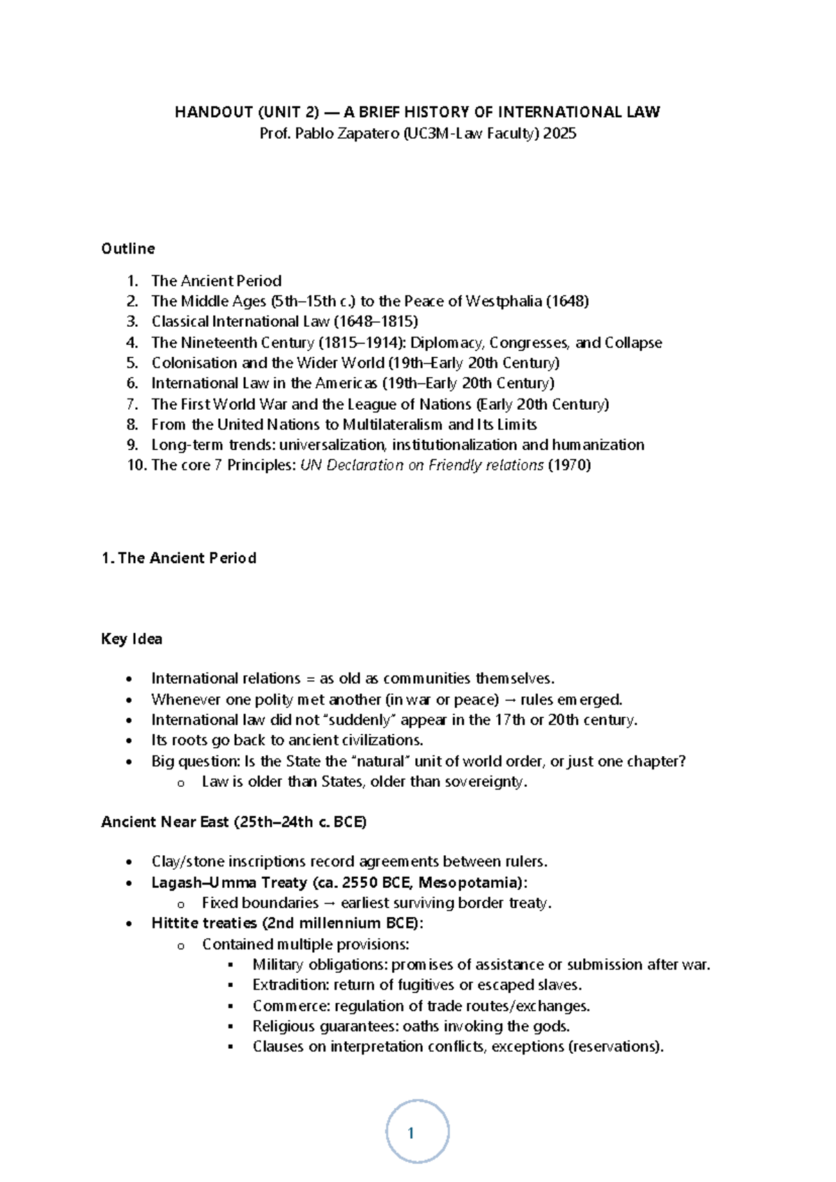 Handout 2: A Brief History of International Law Overview - Studocu