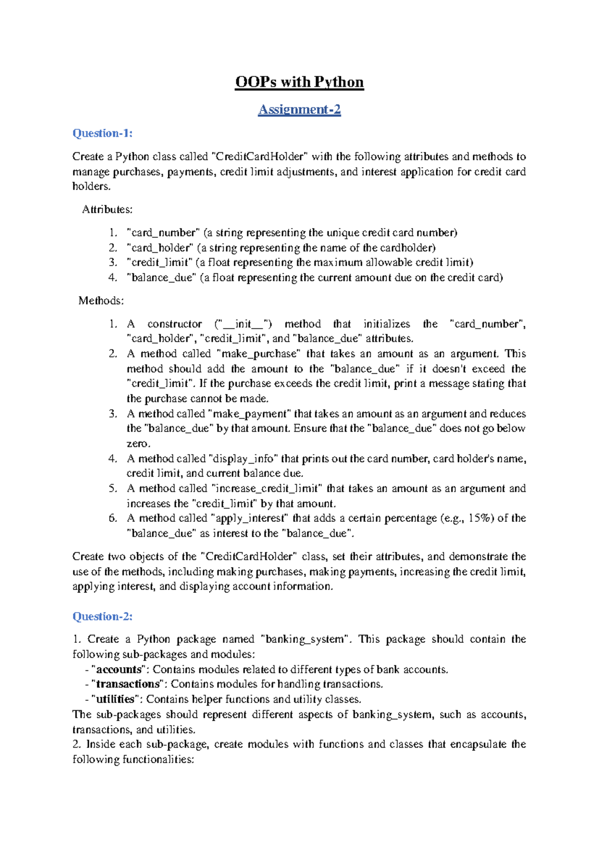 OOPs assignment 2 v1-5-11-24 - OOPs with Python Assignment- 2 Question ...