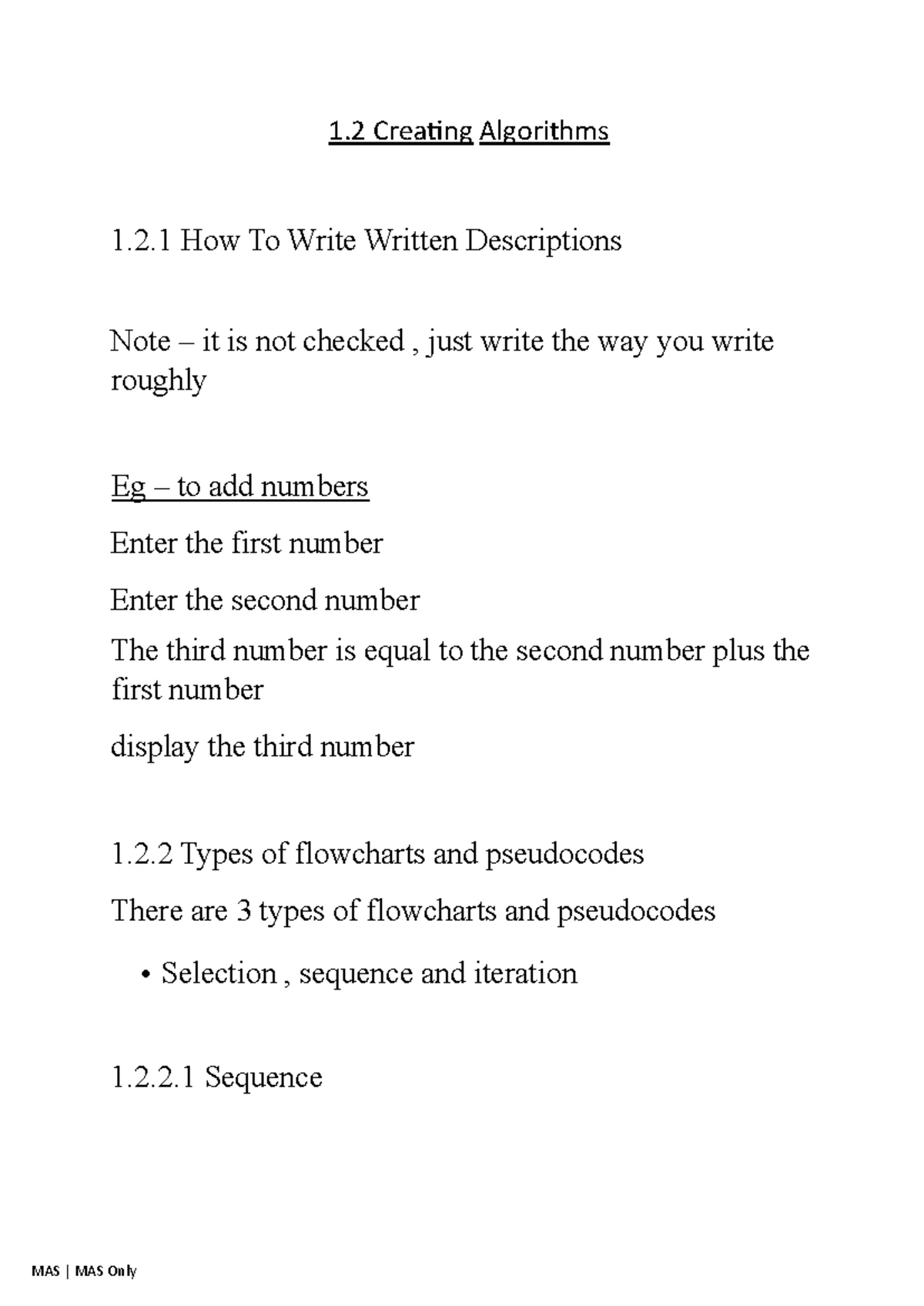 1.1.1 UNDERSTANDING ALGORITHMS - Computer Science LESSON NOTES - Studocu