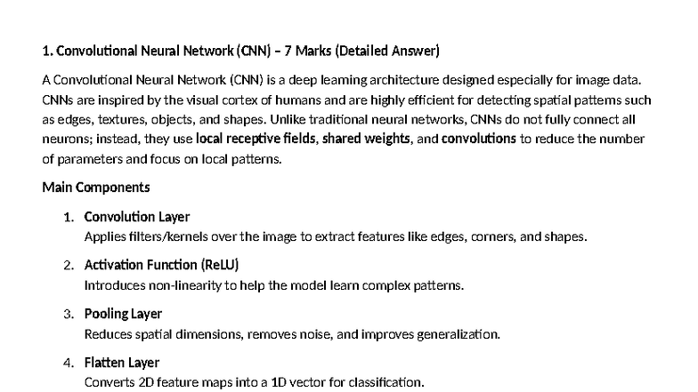 UNIT 3 ML: Convolutional Neural Networks (CNN) Detailed Notes - Studocu