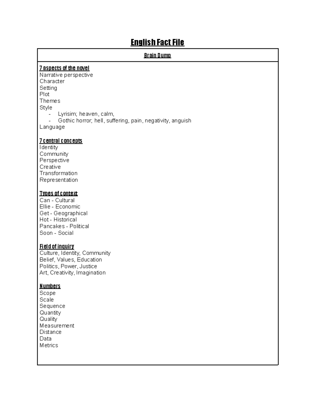 English Fact File - Revision Material for Narrative Analysis - Studocu