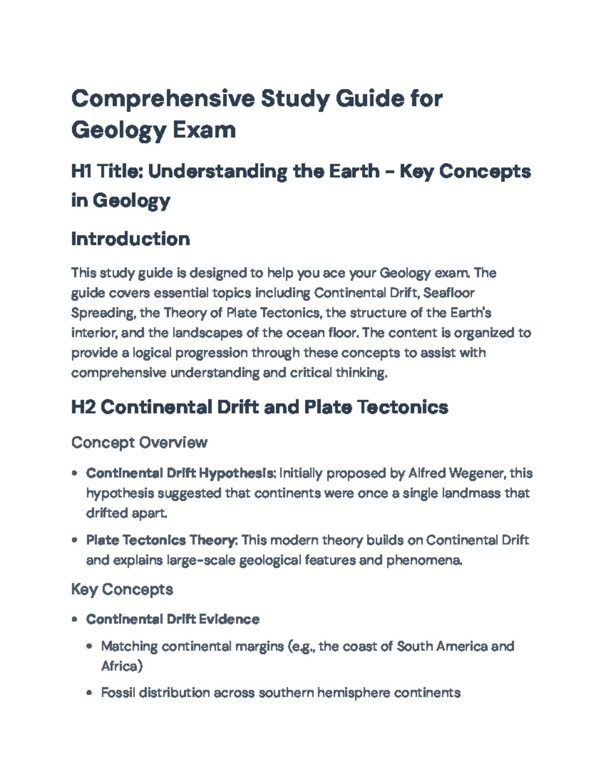 Geology Exam Study Guide: Key Concepts in Earth Sciences (Course Code ...