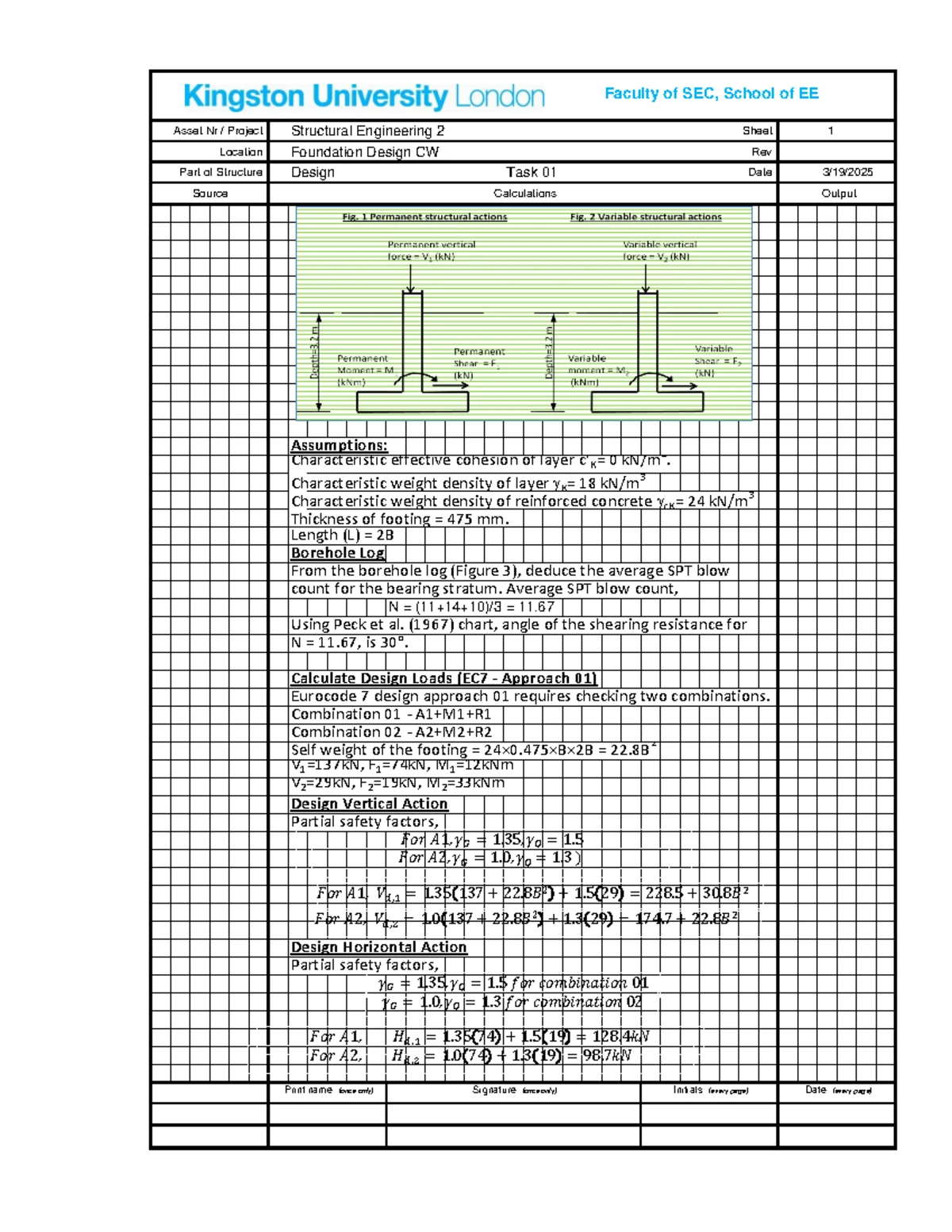 Foundation Design Assignment SEC EE 2 - Task 01 Calculations - Studocu
