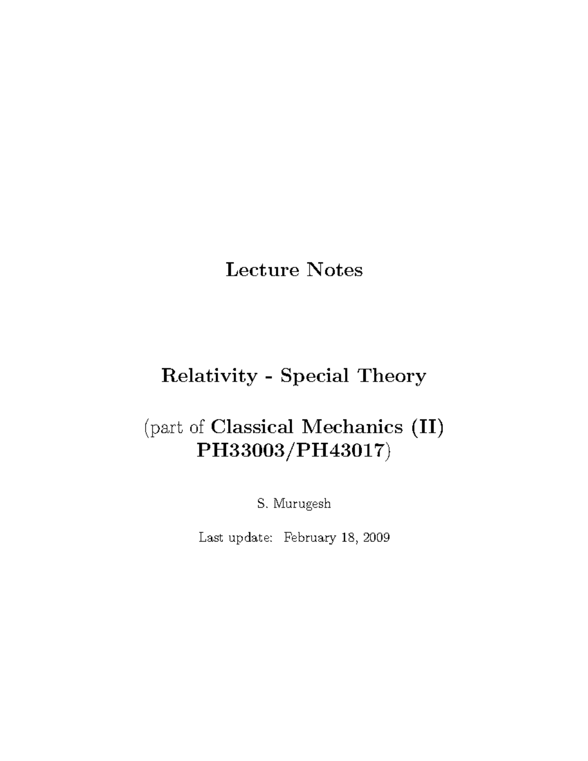 Relativity - Lecture Notes Relativity - Special Theory (part of ...