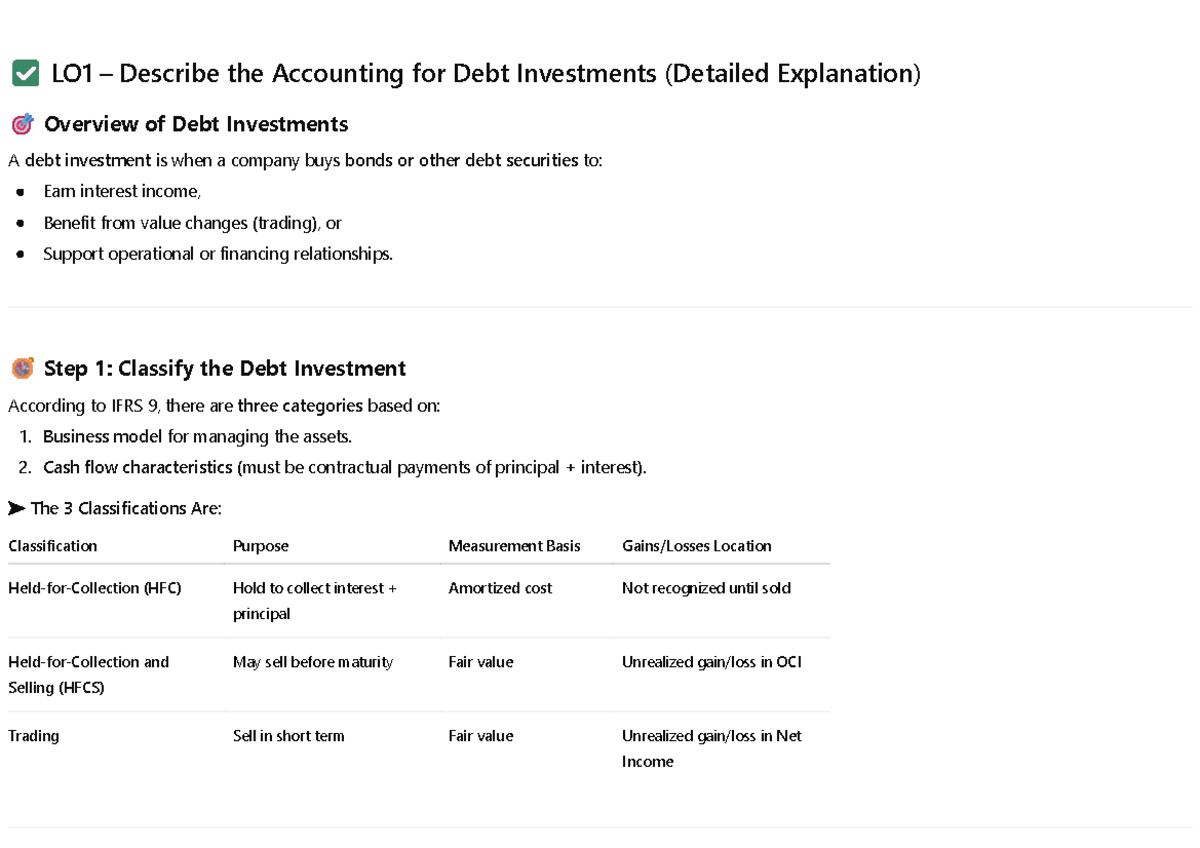 C17 - LO1 - Accounting for Debt Investments: A Detailed Overview - Studocu