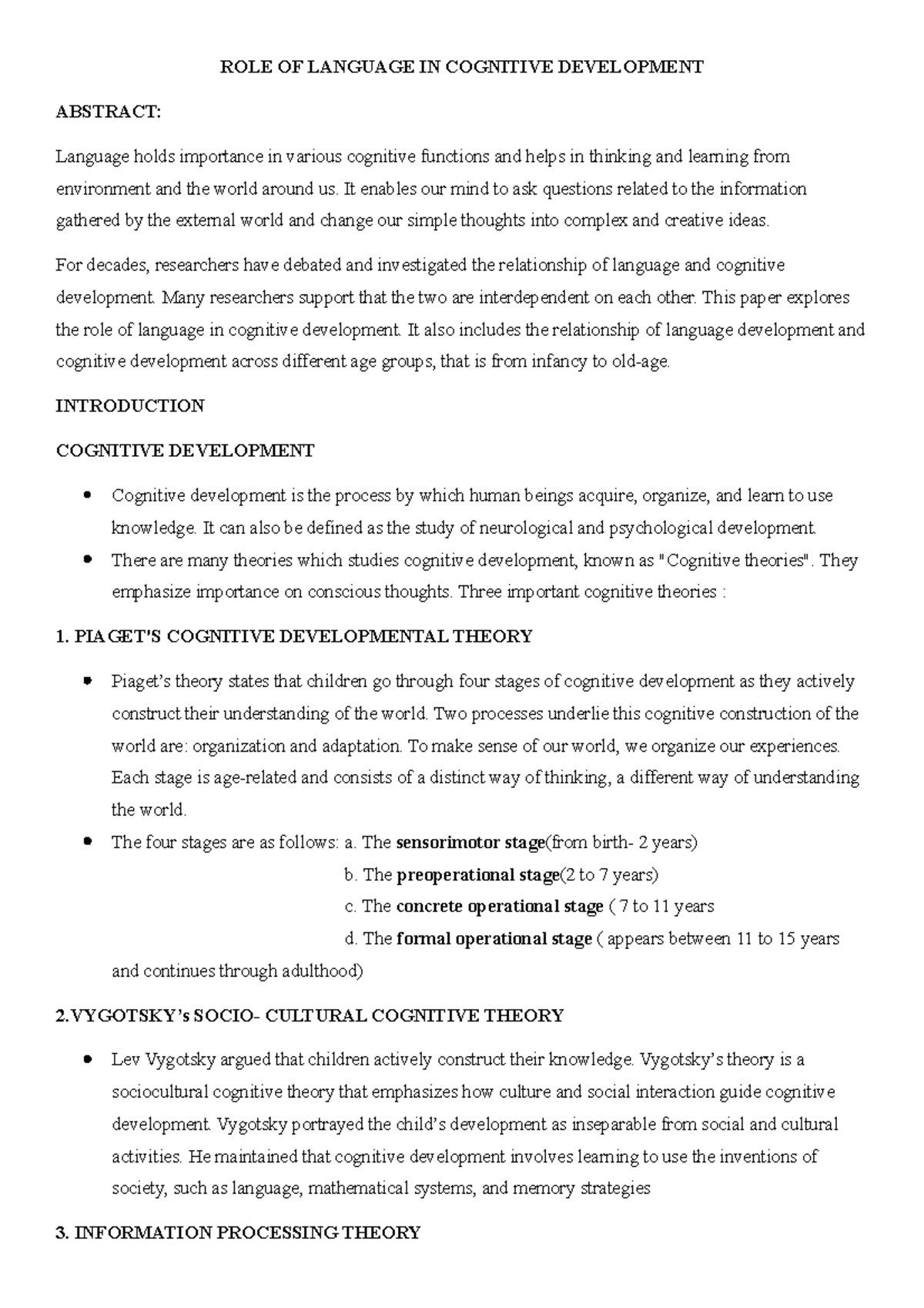 Role of language in cognitive development - ROLE OF LANGUAGE IN ...